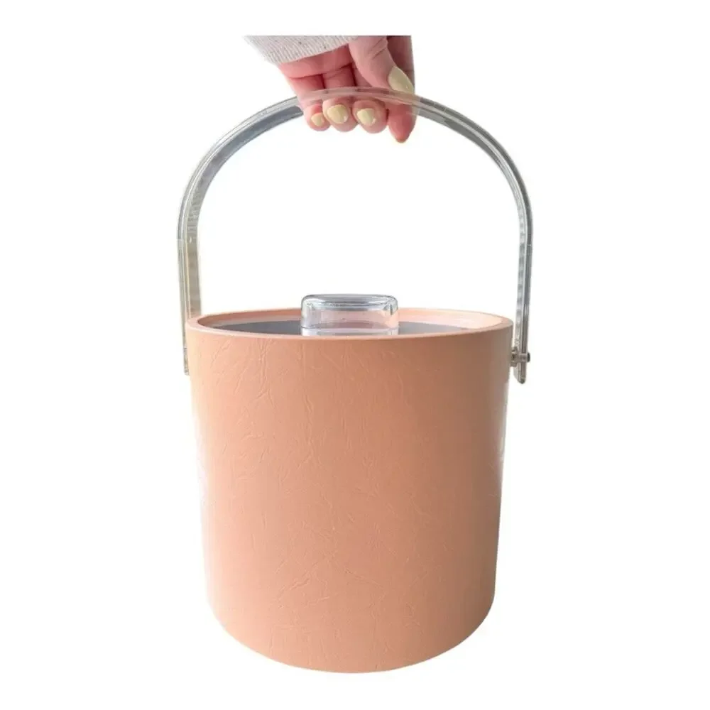 Vintage 80s peach vinyl and clear acrylic ice bucket retro pink bar ware